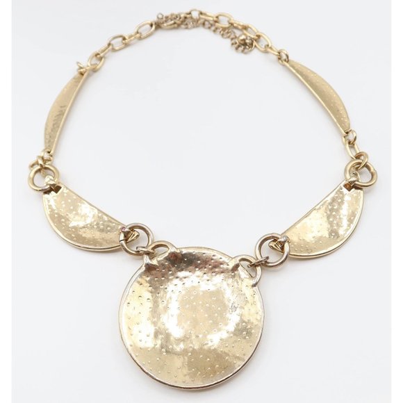Hammered Circle & Half Moon Gold Tone Statement Necklace 20.5" Unsigned - Picture 4 of 5